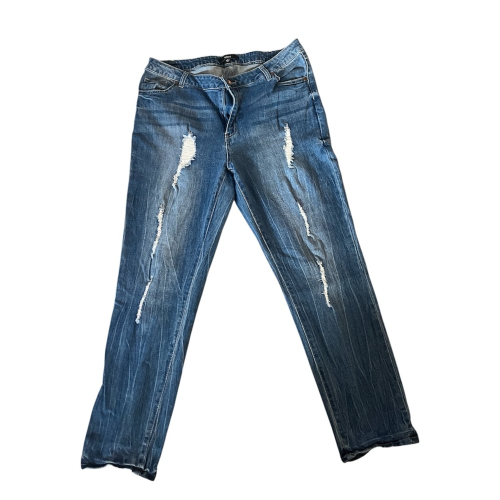 ellos Women's Blue Distressed Straight Leg Jeans